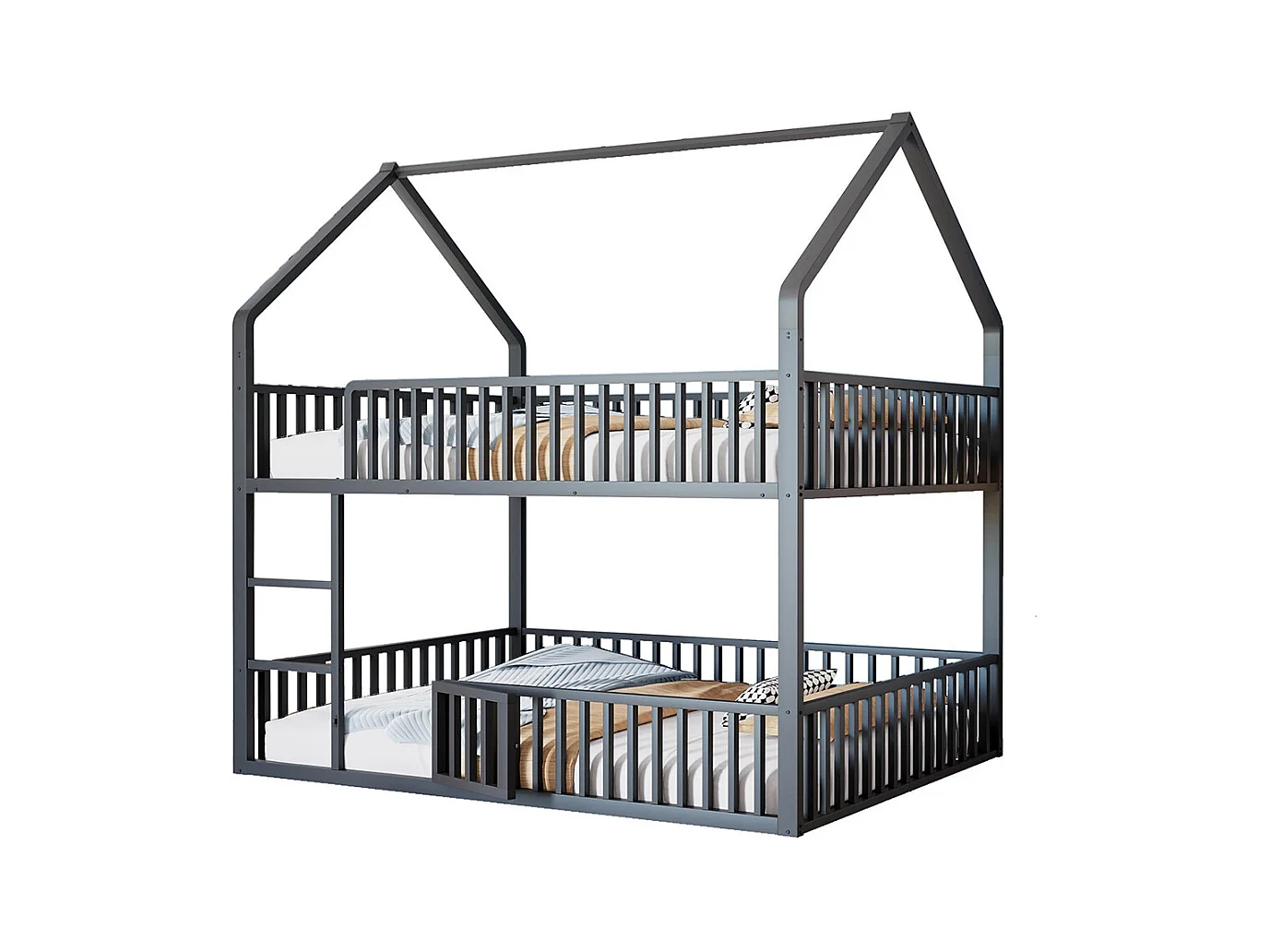 Lit superposé enfant 140x200 en métal design loft avec escalier lit inférieur petite porte noir