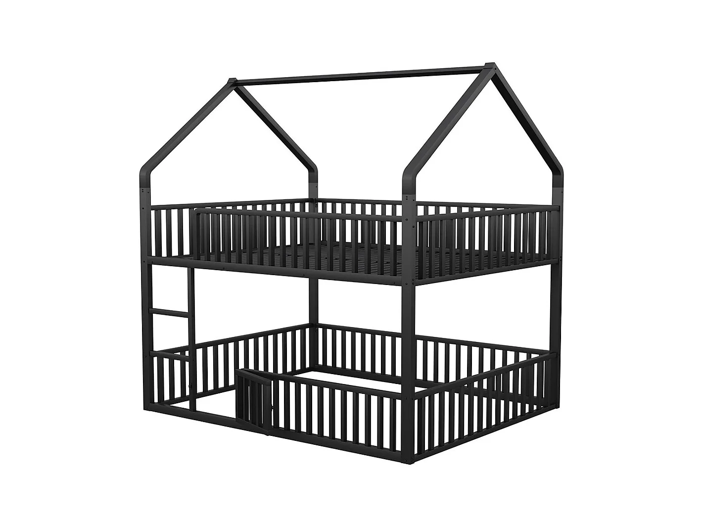 Lit superposé enfant 140x200 en métal design loft avec escalier lit inférieur petite porte noir