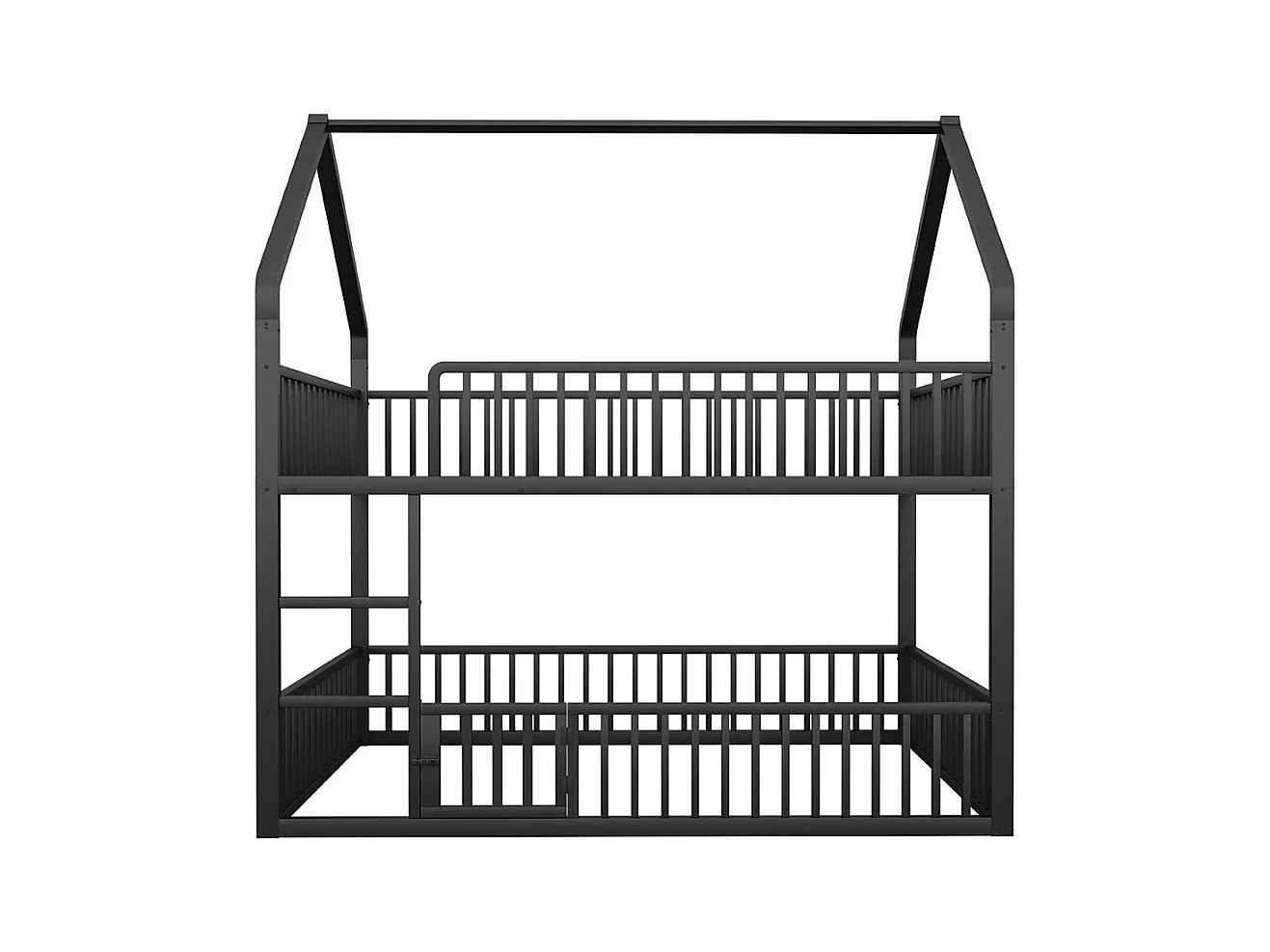 Lit superposé enfant 140x200 en métal design loft avec escalier lit inférieur petite porte noir