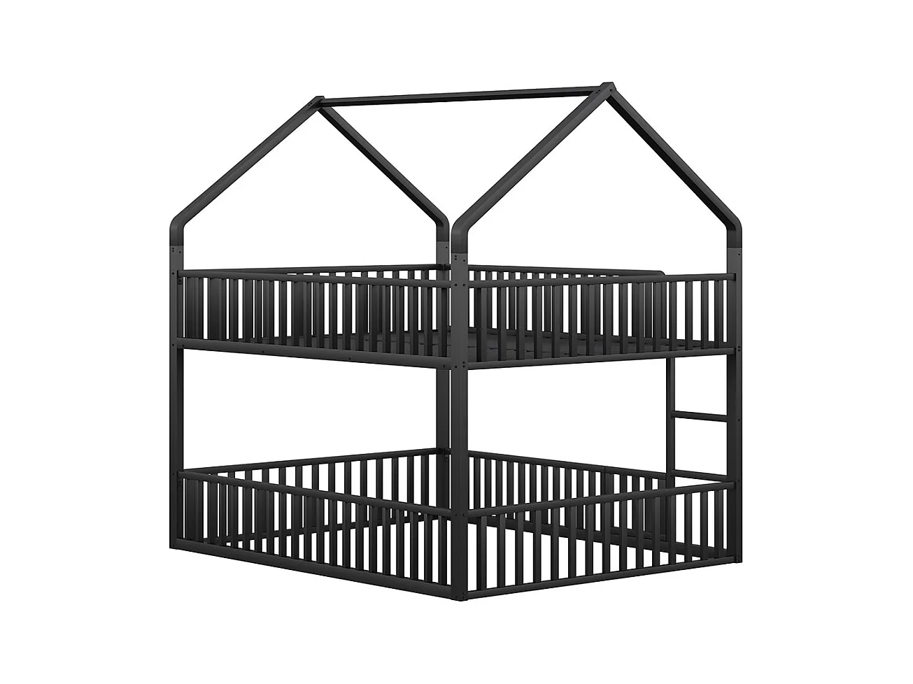 Lit superposé enfant 140x200 en métal design loft avec escalier lit inférieur petite porte noir