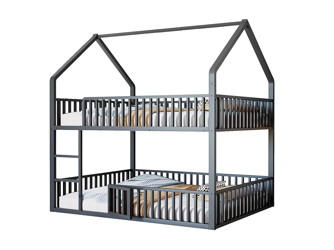 Lit superposé enfant 140x200 en métal design loft avec escalier lit inférieur petite porte noir