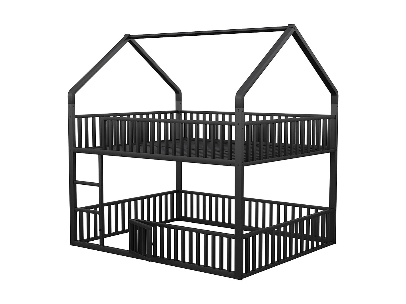 Lit superposé enfant 140x200 en métal design loft avec escalier lit inférieur petite porte noir