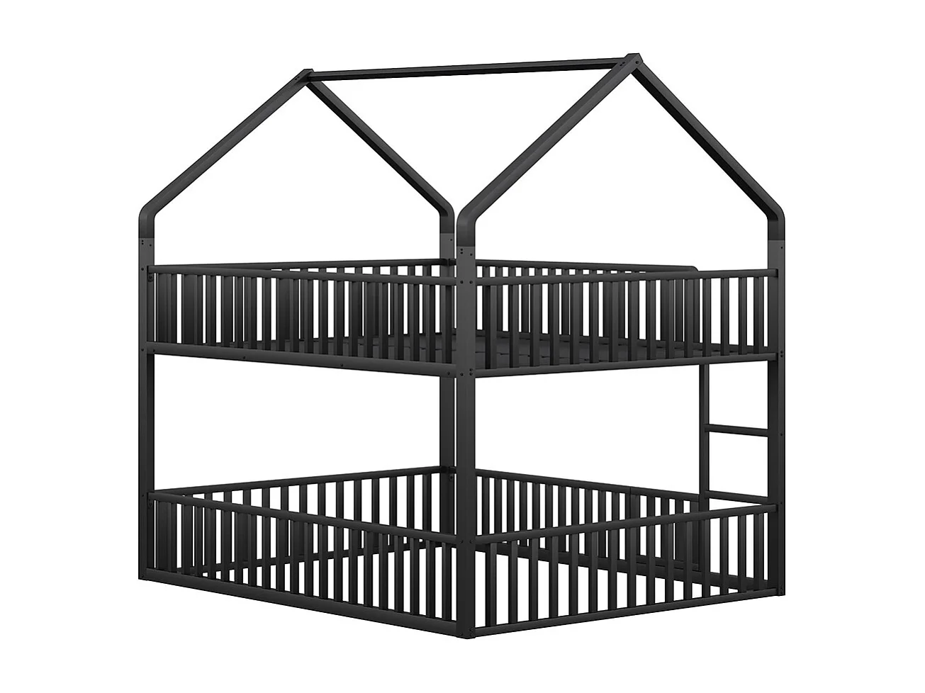 Lit superposé enfant 140x200 en métal design loft avec escalier lit inférieur petite porte noir