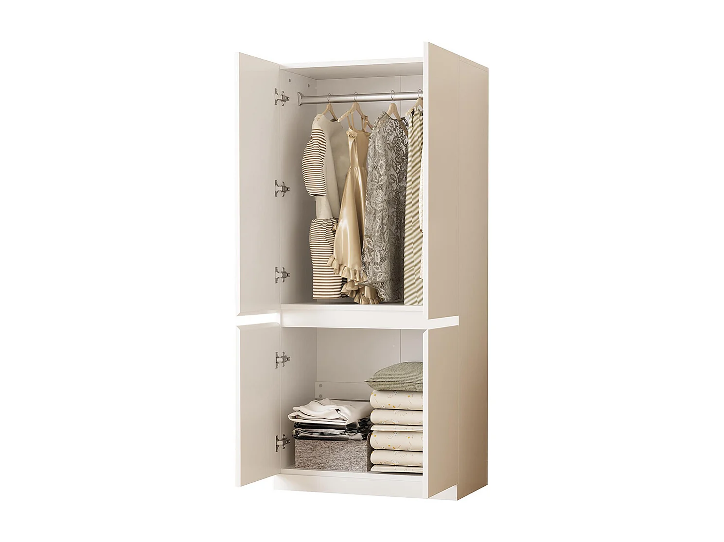 Armoire 70x40x170 cm double porte grands compartiments de rangement blanc