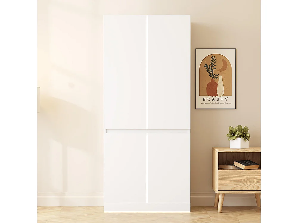 Armoire 70x40x170 cm double porte grands compartiments de rangement blanc