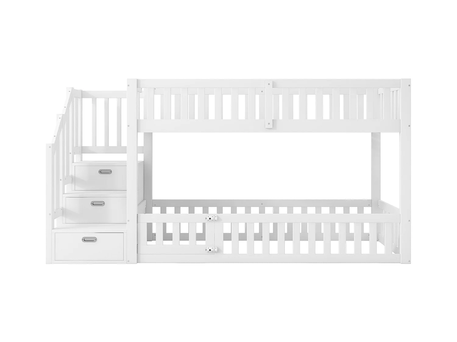 Lit mezzanine 90x200 cm -  avec échelle de rangement - avec barrière de sécurité - MDF - Blanc