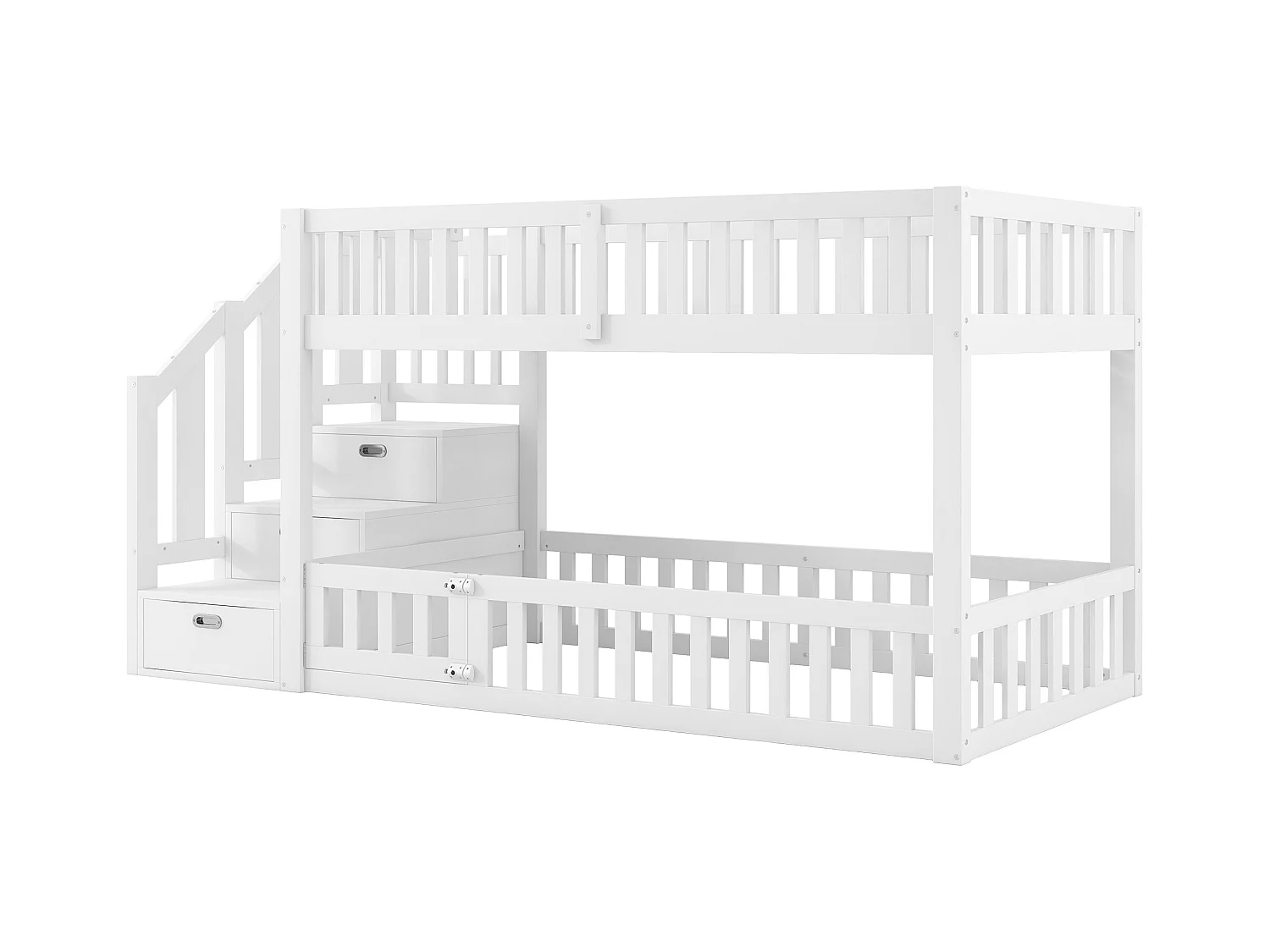 Lit mezzanine 90x200 cm -  avec échelle de rangement - avec barrière de sécurité - MDF - Blanc