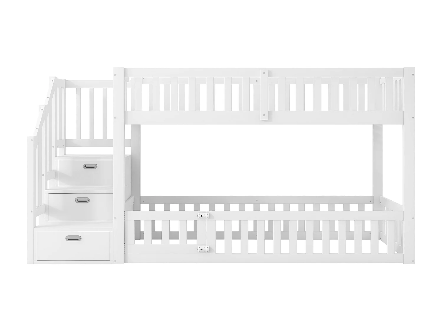 Cama beliche 90x200 cm - Com escada com armazenamento - Com grade de segurança - MDF - Branco