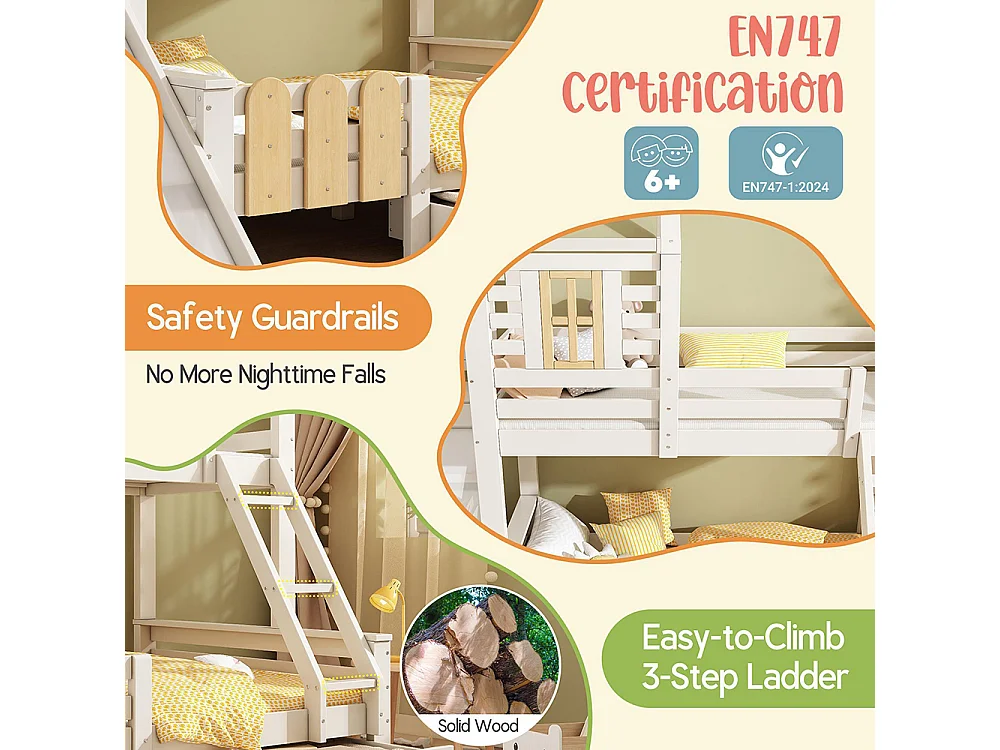 Lit superposé 90x200 140x200 cm maison tiroir toboggan échelle mezzanine enfant sommier lattes design cabane blanc