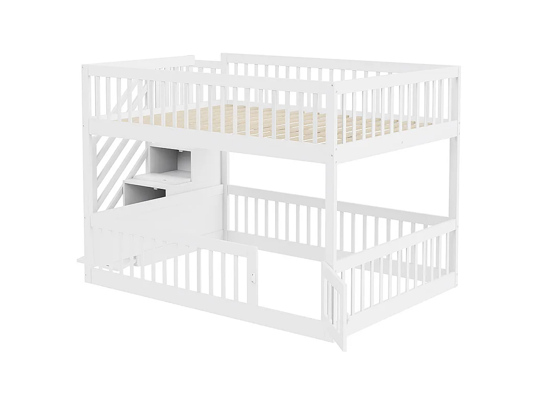 Lit superposé 140x200 pour enfants avec échelle sécurité tiroirs lit simple en bois blanc espace rangement