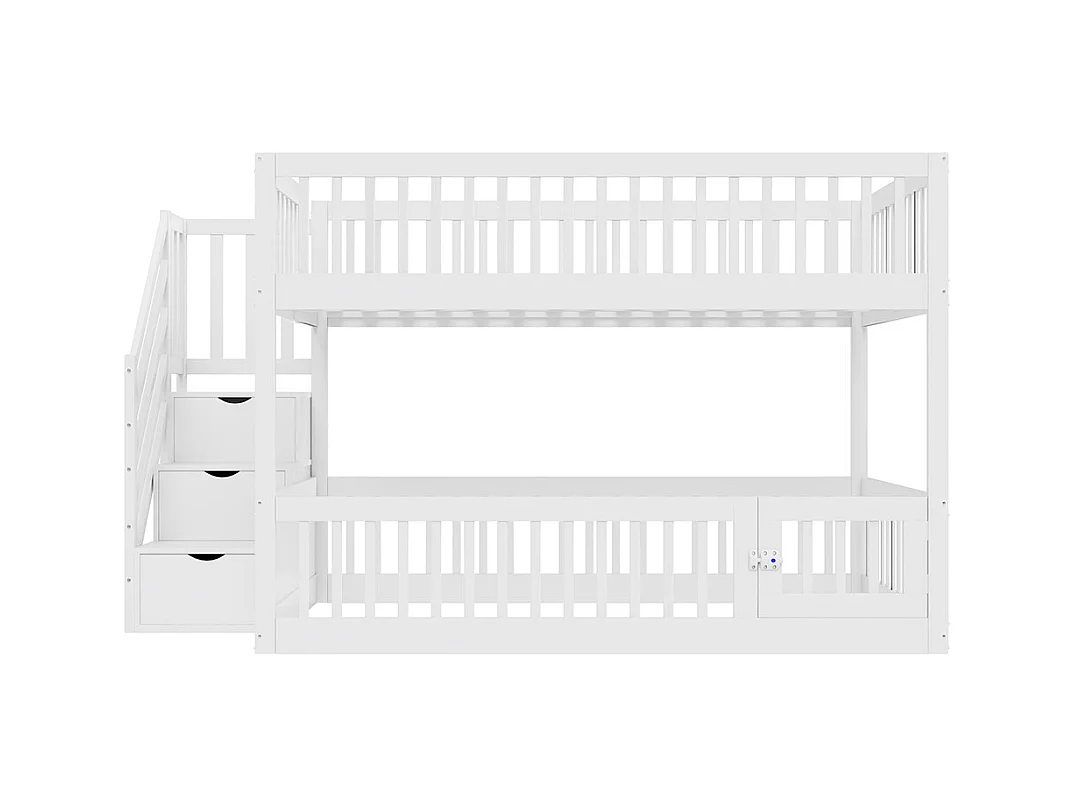 Lit superposé 140x200 pour enfants avec échelle sécurité tiroirs lit simple en bois blanc espace rangement