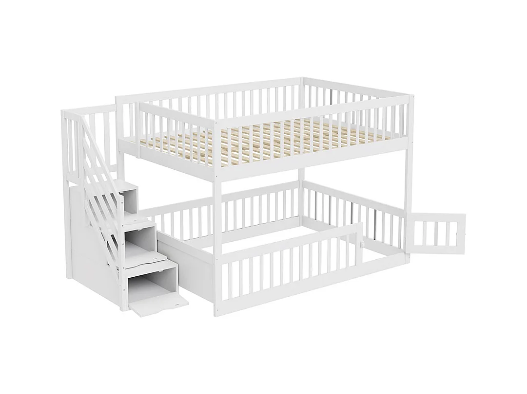 Lit superposé 140x200 pour enfants avec échelle sécurité tiroirs lit simple en bois blanc espace rangement