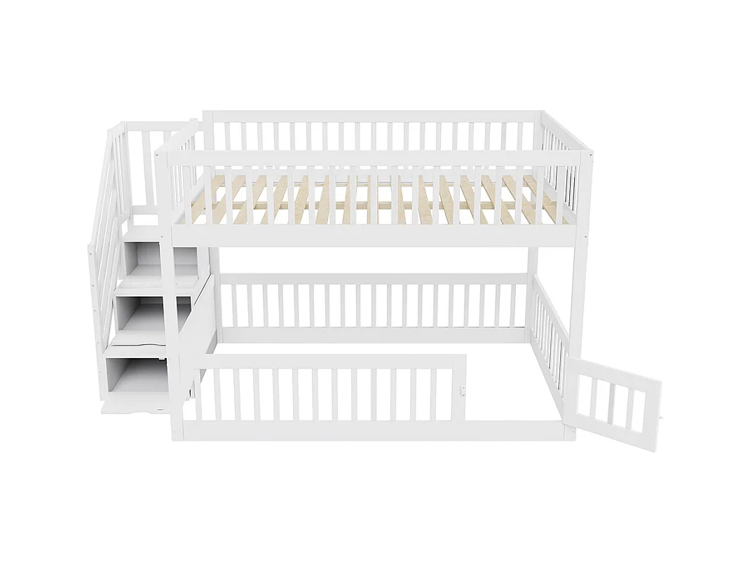 Lit superposé 140x200 pour enfants avec échelle sécurité tiroirs lit simple en bois blanc espace rangement
