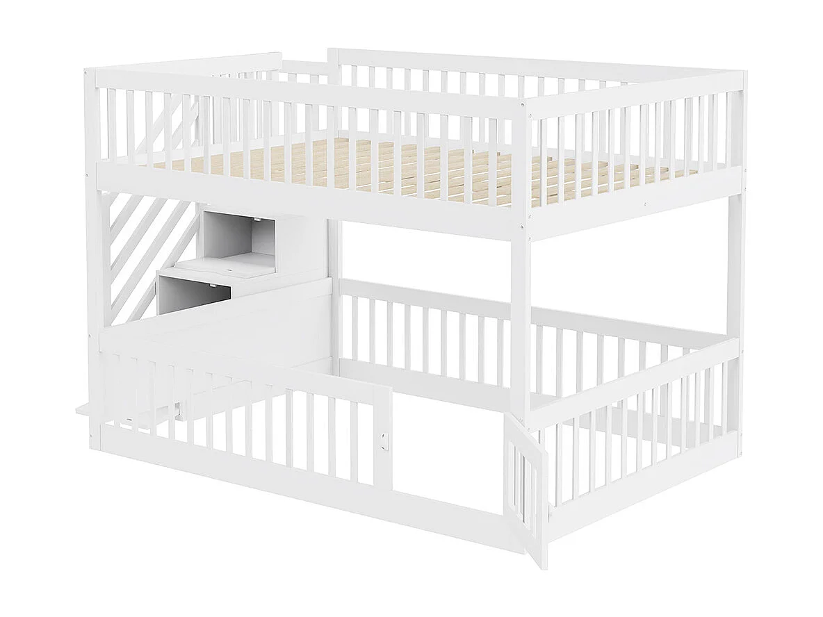 Lit superposé 140x200 pour enfants avec échelle sécurité tiroirs lit simple en bois blanc espace rangement