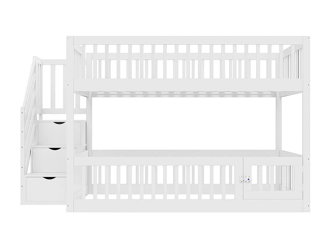 Lit superposé 140x200 pour enfants avec échelle sécurité tiroirs lit simple en bois blanc espace rangement