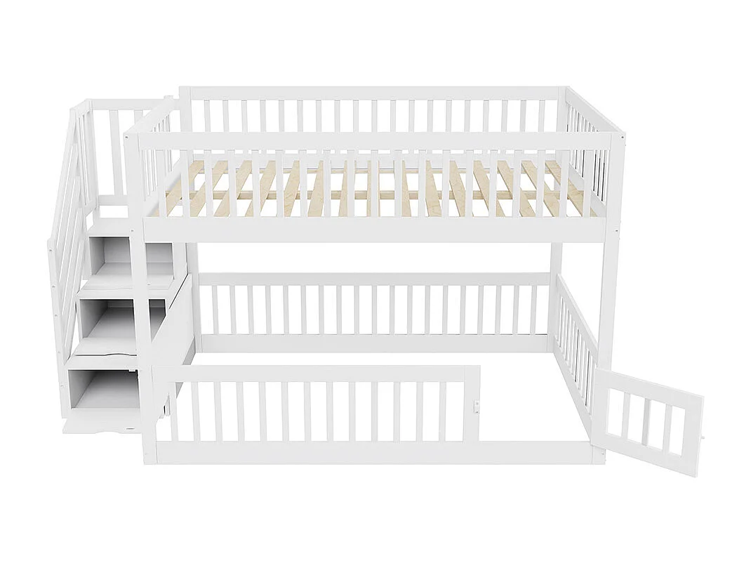 Lit superposé 140x200 pour enfants avec échelle sécurité tiroirs lit simple en bois blanc espace rangement