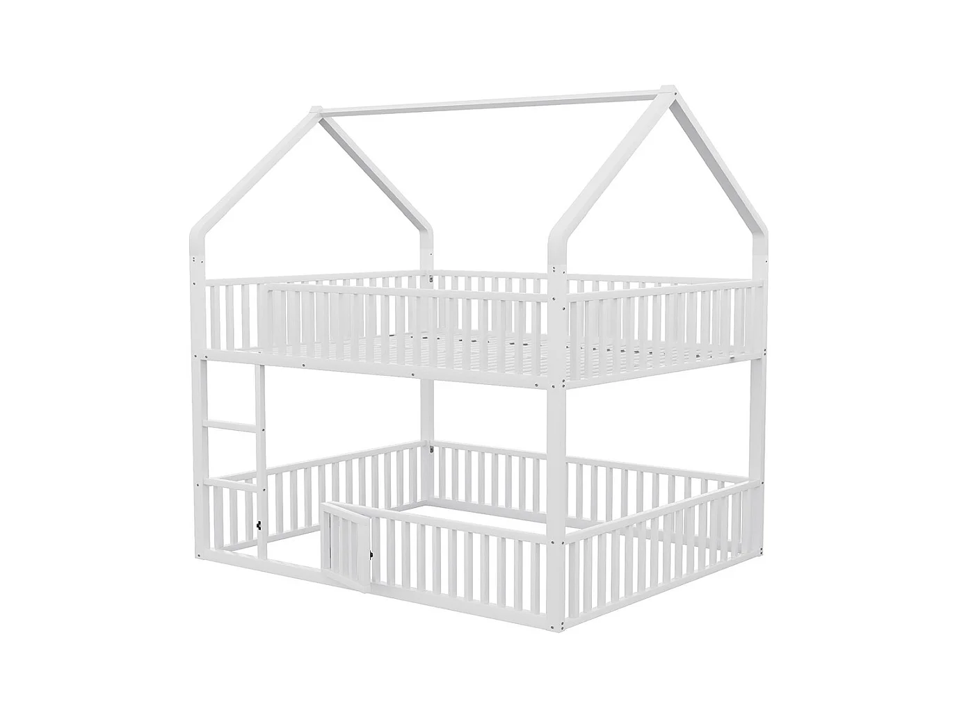 Lit superposé enfant 140x200 en métal design loft avec escalier lit inférieur petite porte blanc