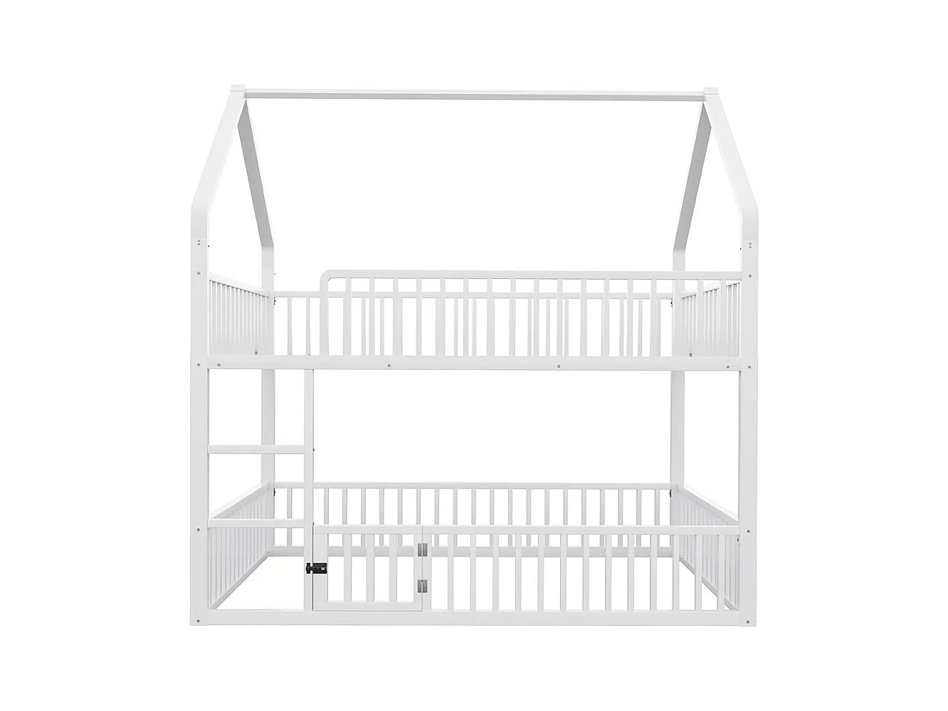 Lit superposé enfant 140x200 en métal design loft avec escalier lit inférieur petite porte blanc