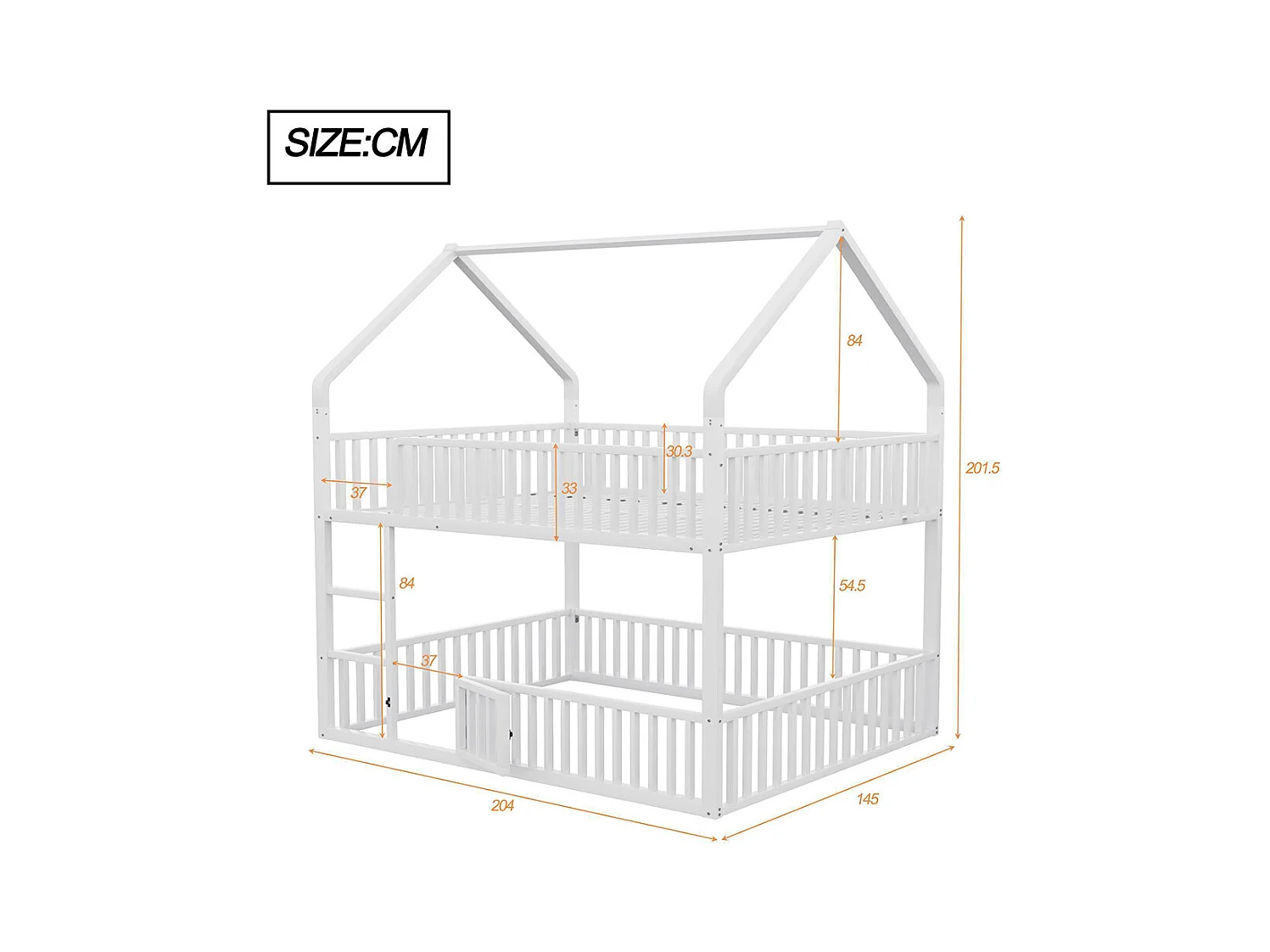 Lit superposé enfant 140x200 en métal design loft avec escalier lit inférieur petite porte blanc