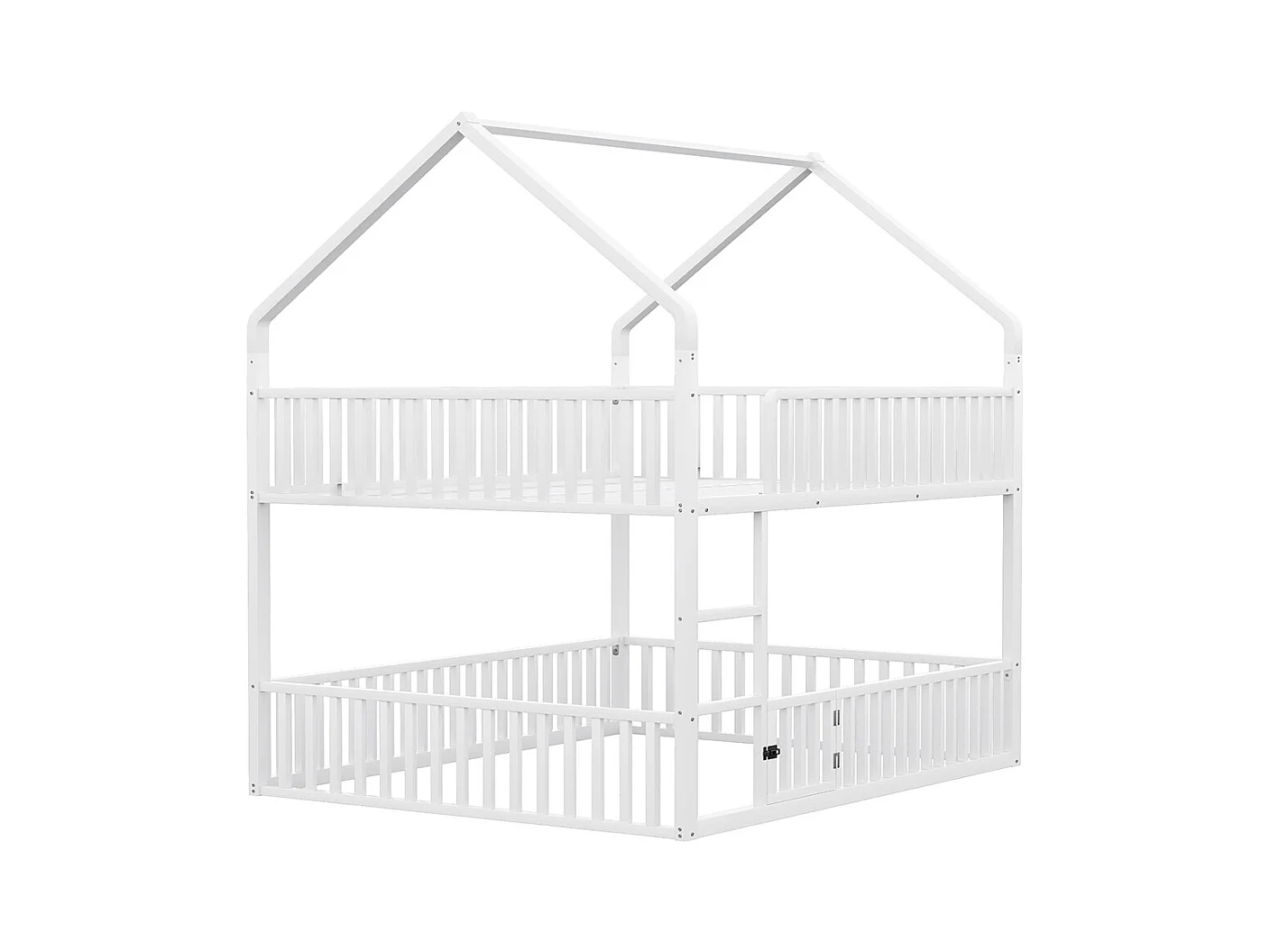 Lit superposé enfant 140x200 en métal design loft avec escalier lit inférieur petite porte blanc