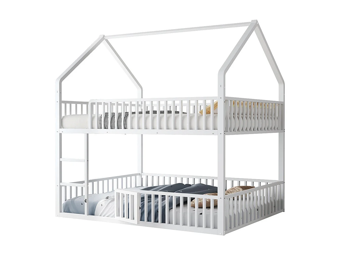 Lit superposé enfant 140x200 en métal design loft avec escalier lit inférieur petite porte blanc
