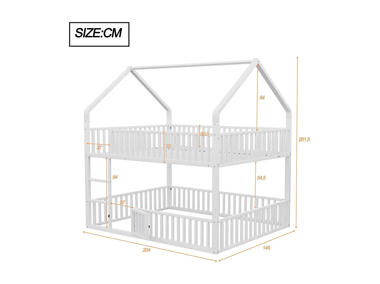 Lit superposé enfant 140x200 en métal design loft avec escalier lit inférieur petite porte blanc
