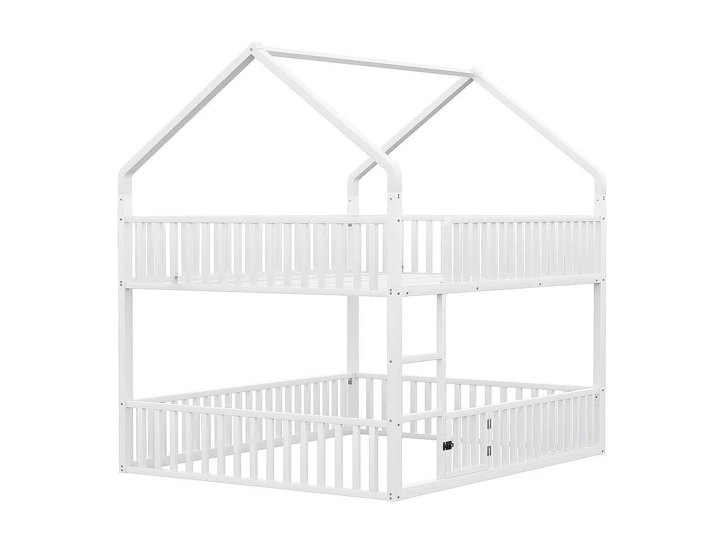 Lit superposé enfant 140x200 en métal design loft avec escalier lit inférieur petite porte blanc