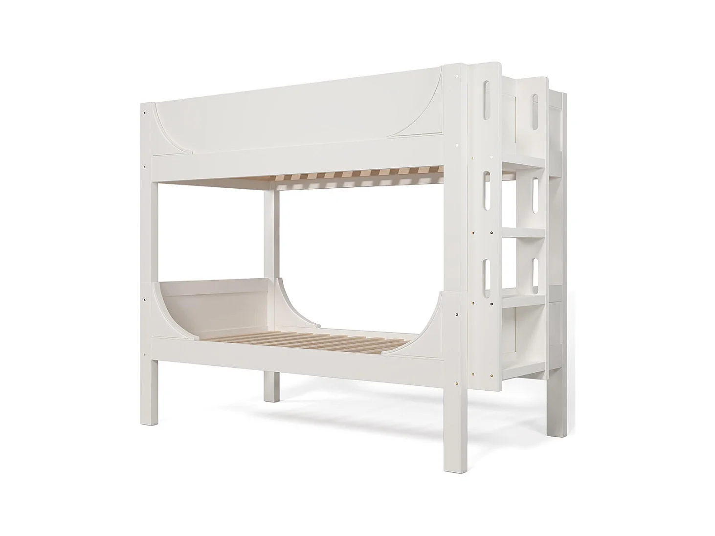 Lit superposé séparable 90x200 cm échelle flexible tête pied design traîneau 1 lit 2 lits simples blanc EN747-1:2024 sans matelas