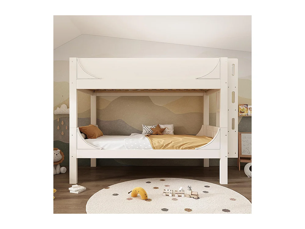 Lit superposé séparable 90x200 cm échelle flexible tête pied design traîneau 1 lit 2 lits simples blanc EN747-1:2024 sans matelas