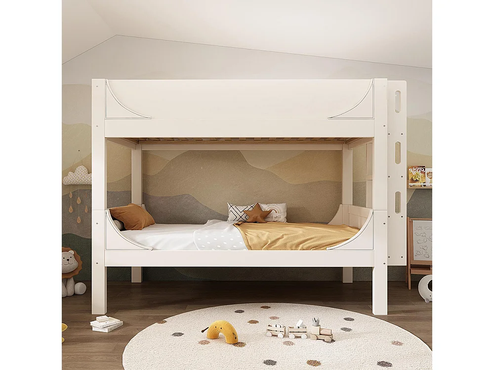 Lit superposé séparable 90x200 cm échelle flexible tête pied design traîneau 1 lit 2 lits simples blanc EN747-1:2024 sans matelas