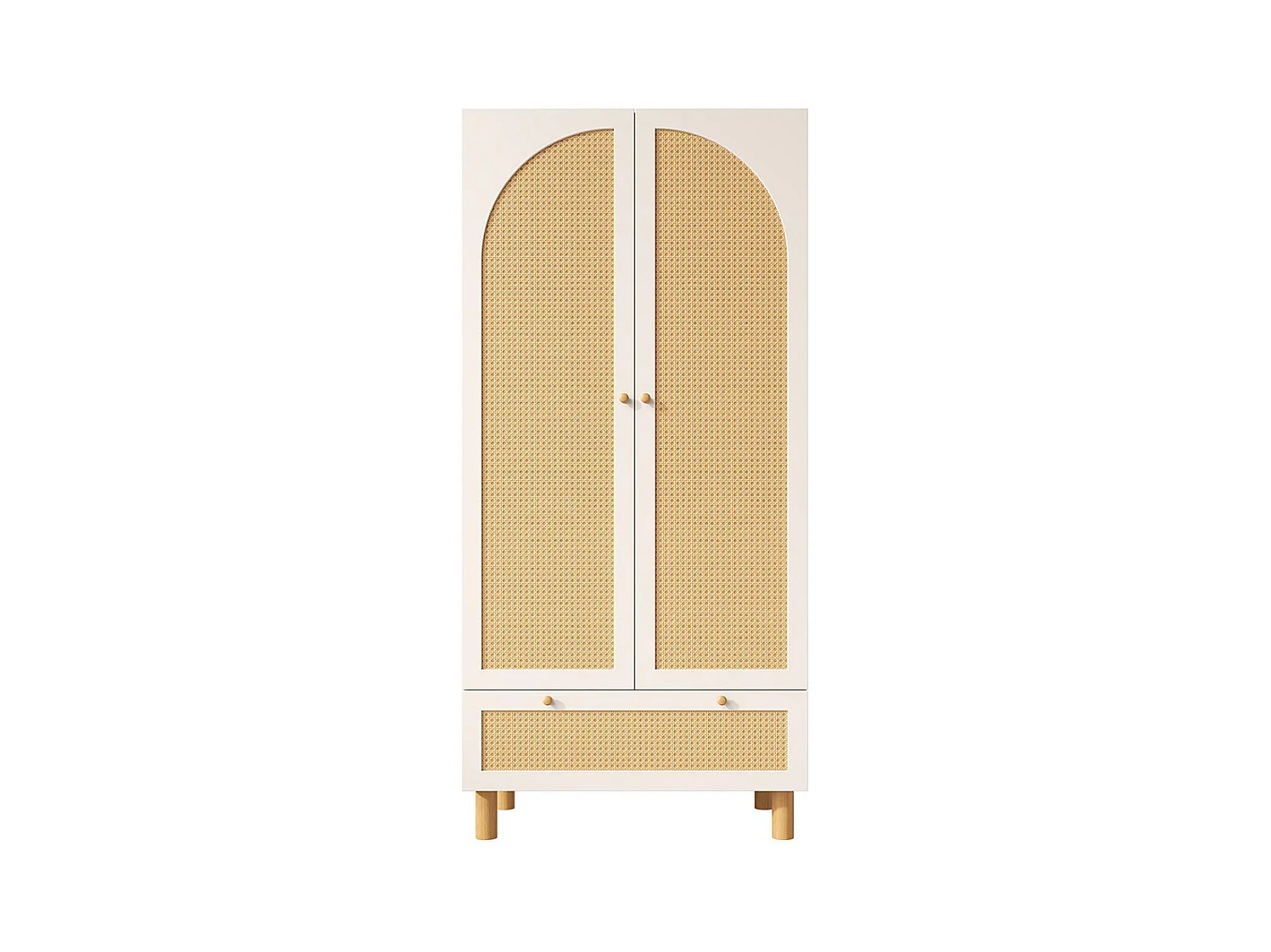 Armoire penderie 2 portes rotin style cottage blanc grand tiroir étagères réglables tringle vêtements anti-basculement
