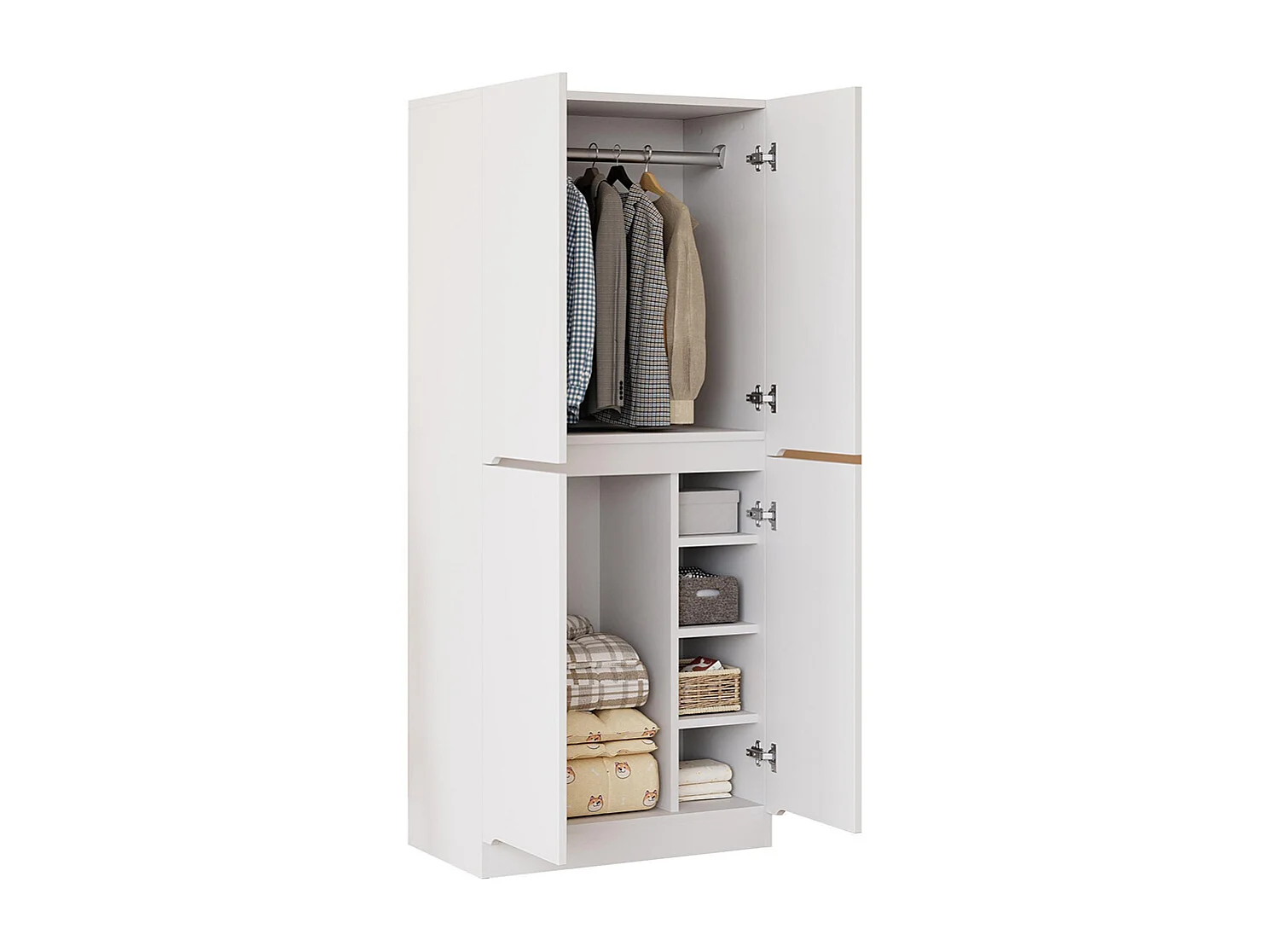 Armoire 70x40x170 cm double porte petit compartiment de rangement blanc