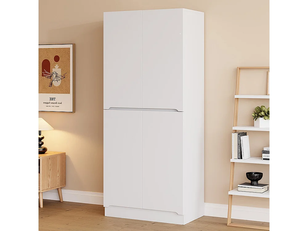 Armoire 70x40x170 cm double porte petit compartiment de rangement blanc