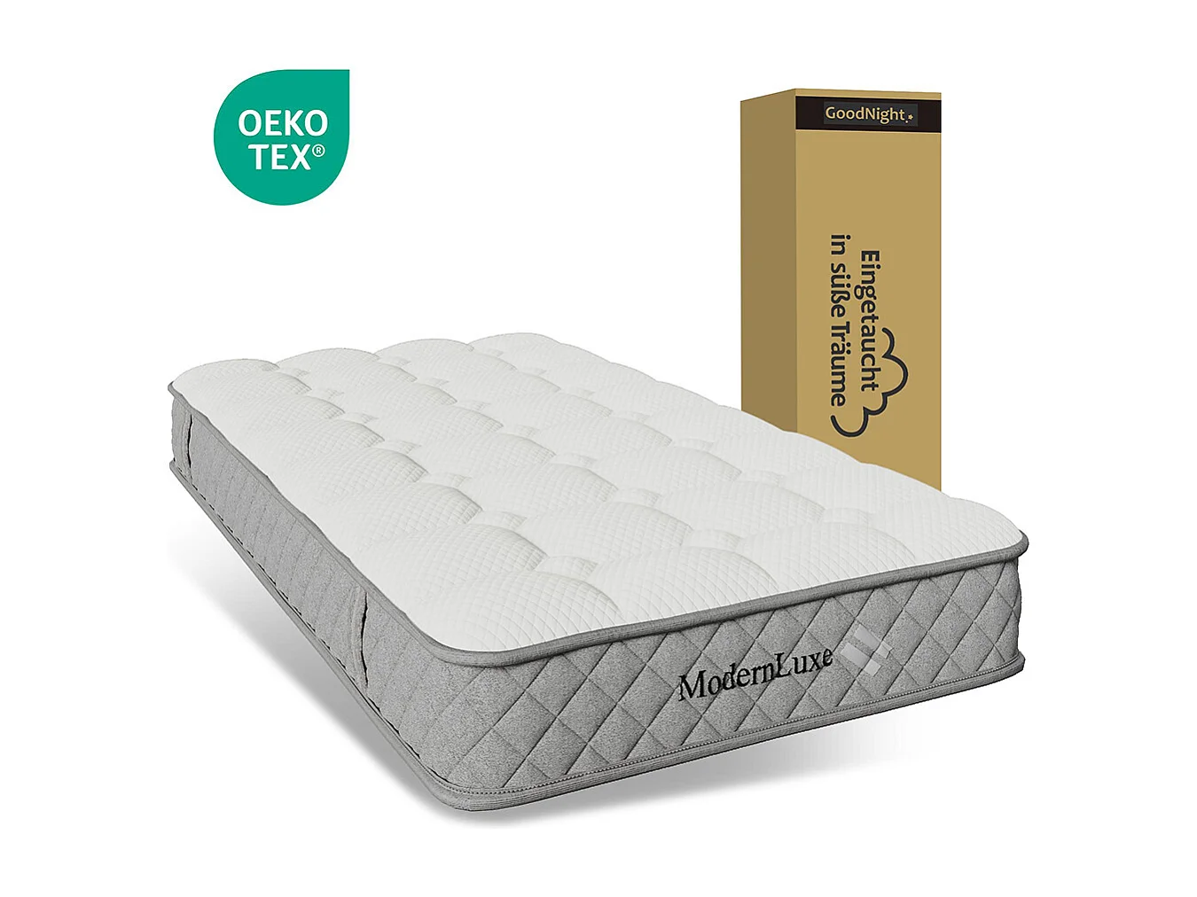 Lit coffre moderne tête lit haute simple 90x200 cm éclairage LED espace rangement ports USB Type-C aspect lin beige avec matelas