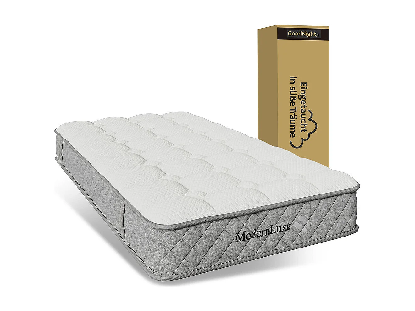 Lit coffre moderne tête lit haute simple 90x200 cm éclairage LED espace rangement ports USB Type-C aspect lin gris avec matelas