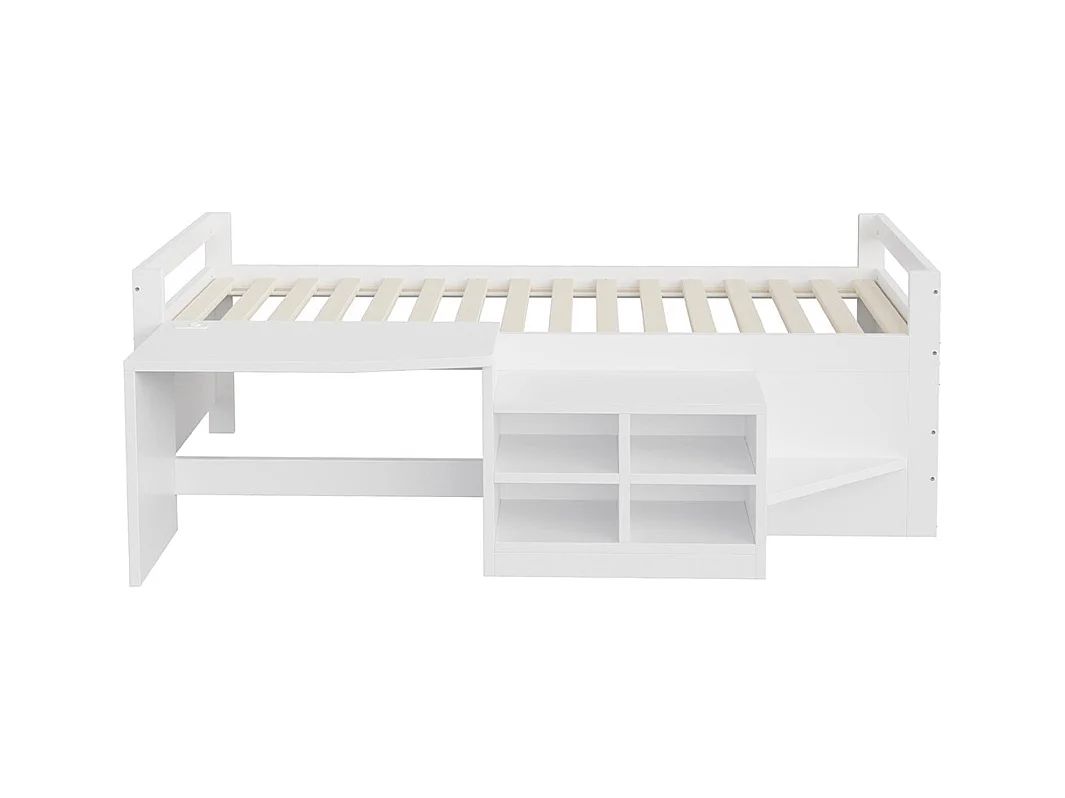 Lit combiné enfant 90x200 cm avec rangement bureau prises norme européenne lit simple en bois blanc