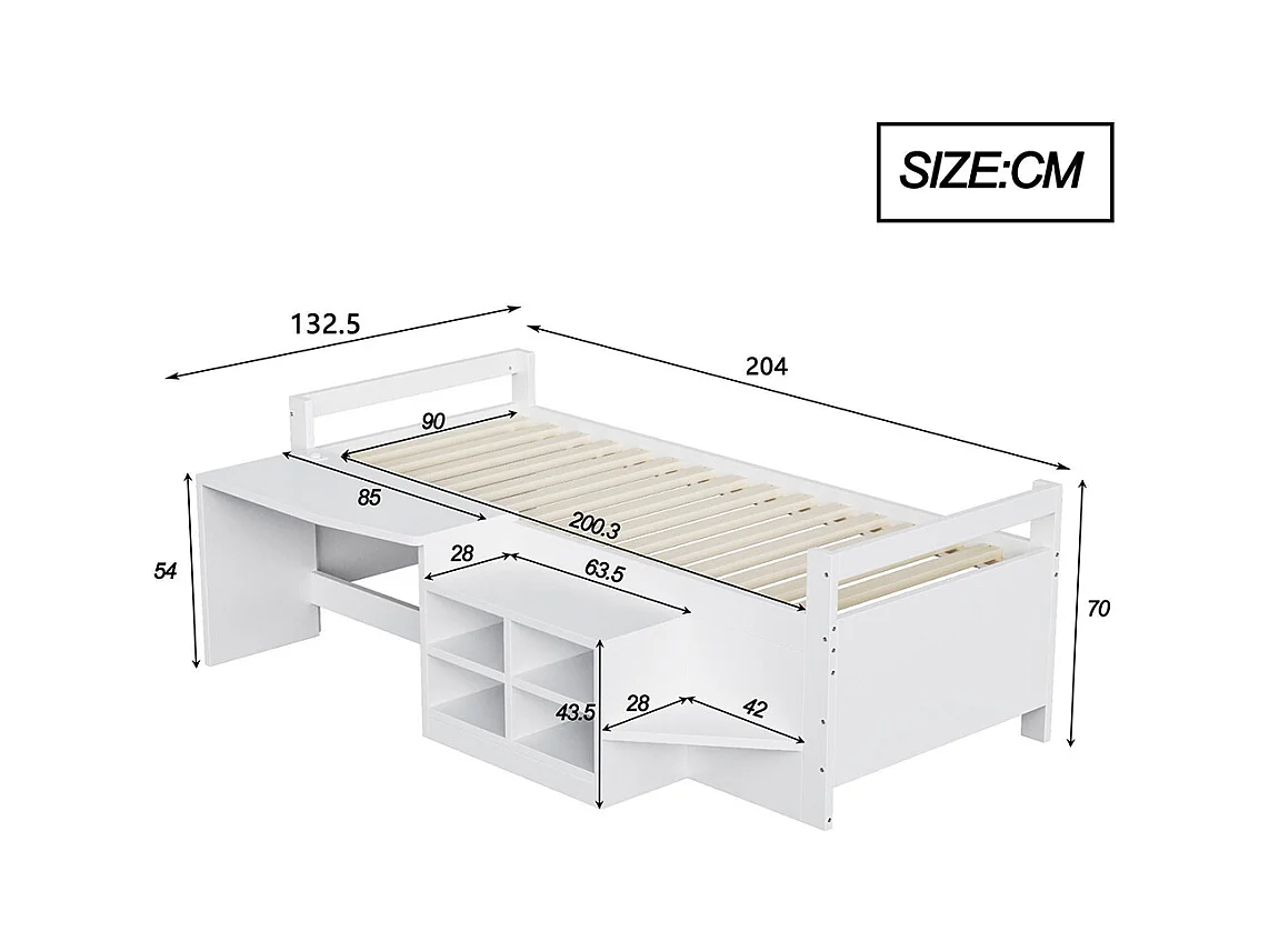 Lit combiné enfant 90x200 cm avec rangement bureau prises norme européenne lit simple en bois blanc