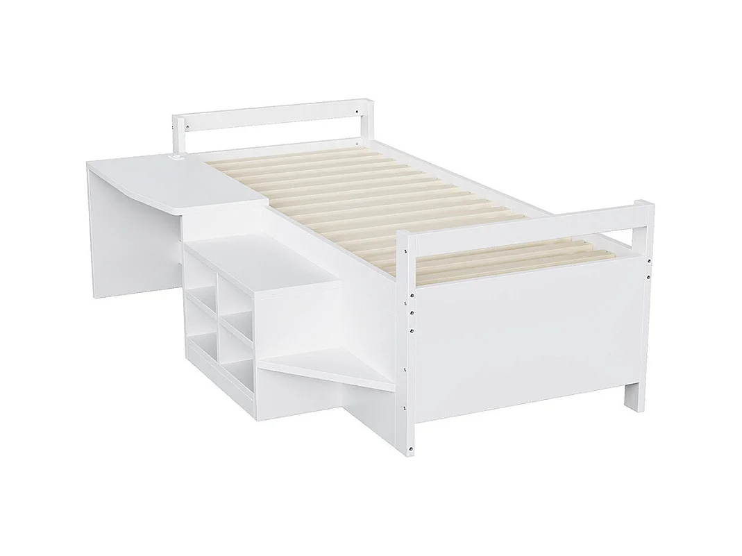 Lit combiné enfant 90x200 cm avec rangement bureau prises norme européenne lit simple en bois blanc