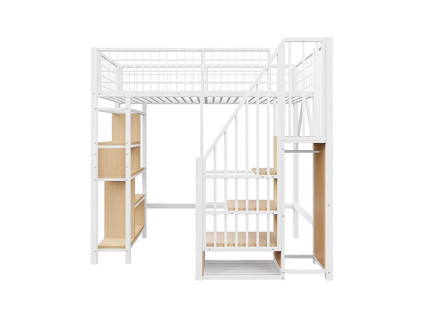 Lit mezzanine multifonctionnel 90x200 cm en métal avec rangement étagères escalier pour adulte et enfant blanc