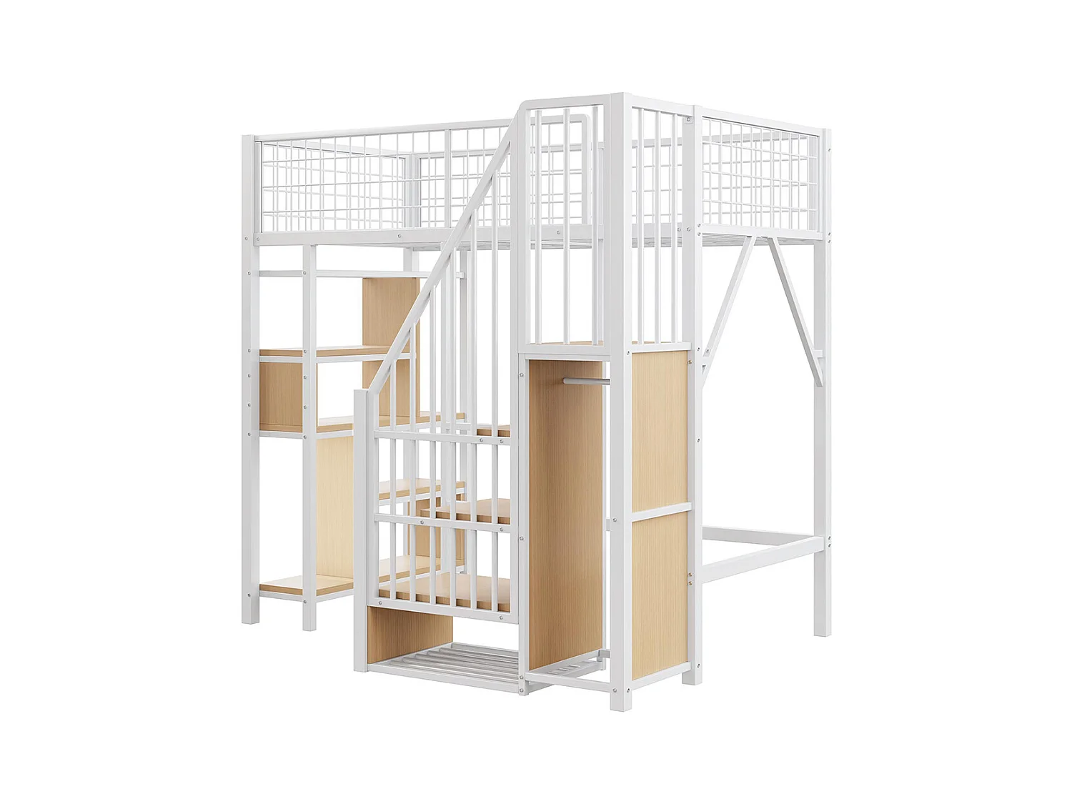 Lit mezzanine multifonctionnel 90x200 cm en métal avec rangement étagères escalier pour adulte et enfant blanc