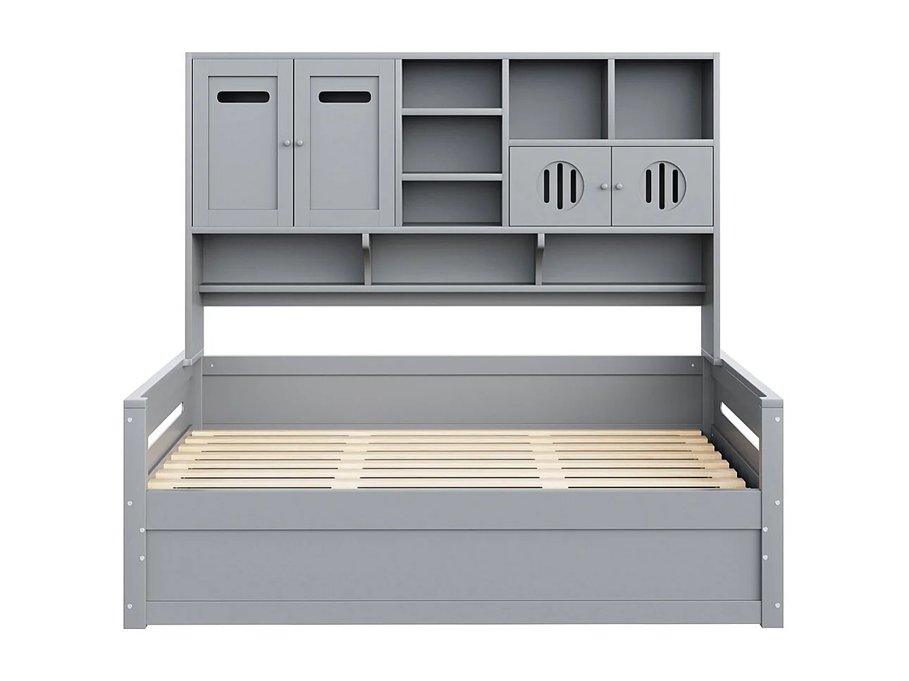Lit combiné en bois 90x200 cm rangement multifonctionnel lit hydraulique simple adolescent sommier gris sans matelas