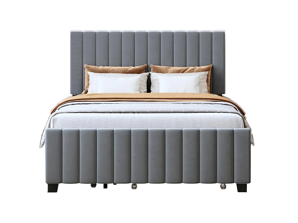 Lit gigogne rembourré 140x190 cm avec deux tiroirs velours doux pour enfant adolescent appoint gris sans matelas