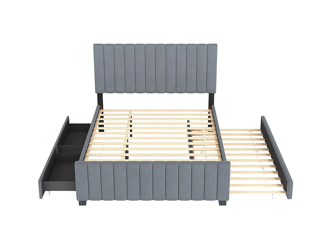 Lit gigogne rembourré 140x190 cm avec deux tiroirs velours doux pour enfant adolescent appoint gris sans matelas