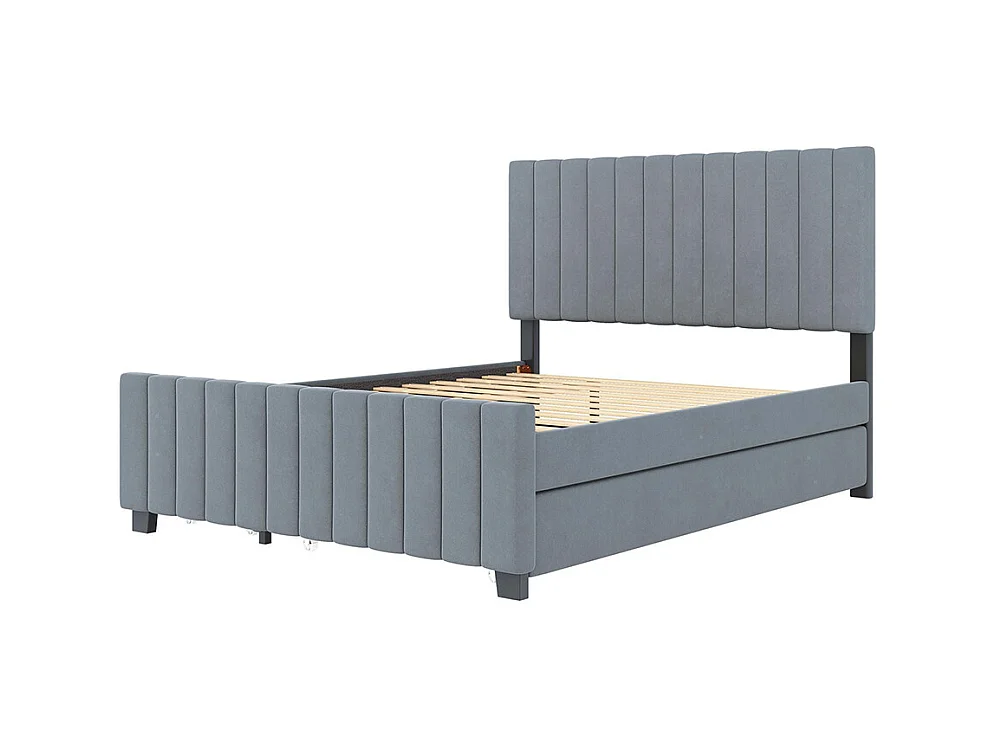 Lit gigogne rembourré 140x190 cm avec deux tiroirs velours doux pour enfant adolescent appoint gris sans matelas