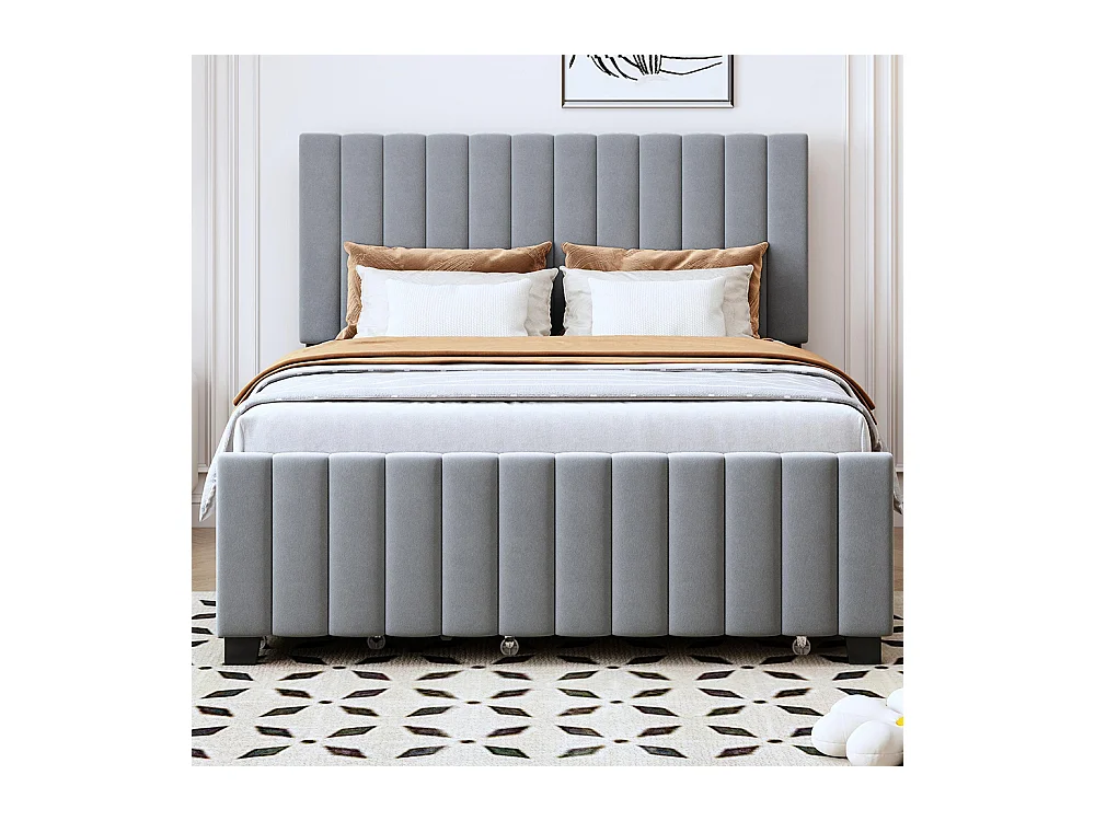 Lit gigogne rembourré 140x190 cm avec deux tiroirs velours doux pour enfant adolescent appoint gris sans matelas