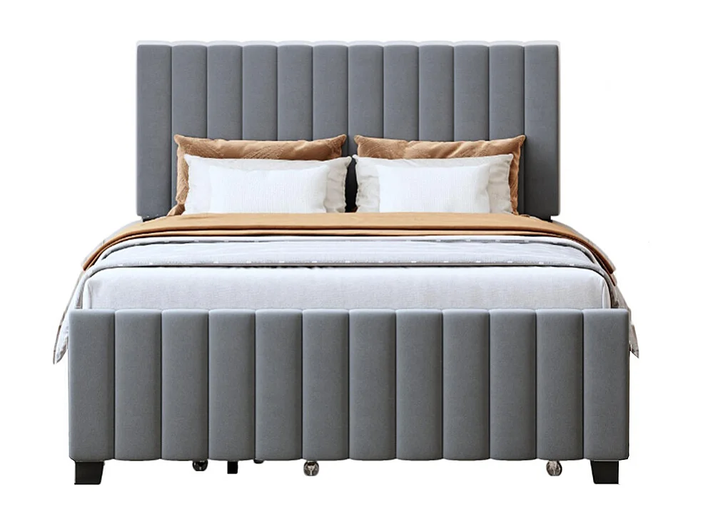 Lit gigogne rembourré 140x190 cm avec deux tiroirs velours doux pour enfant adolescent appoint gris sans matelas