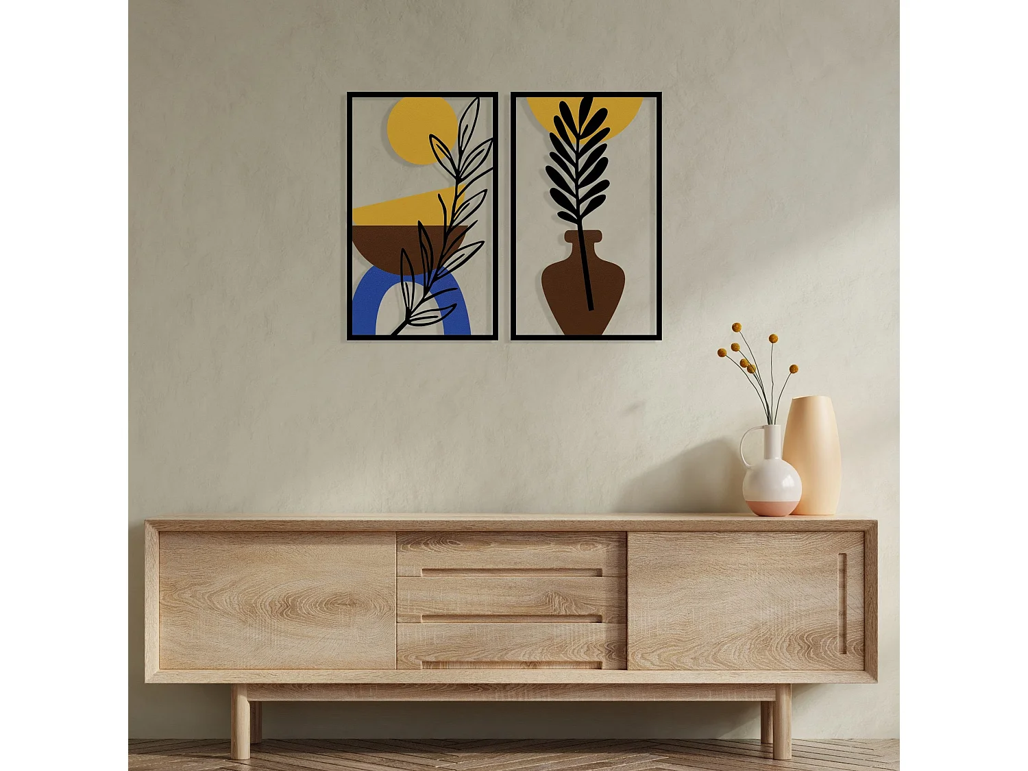 Bohem 9 – Accesorio decorativo de pared multicolor en metal y madera, 80,5 x 63,5 cm