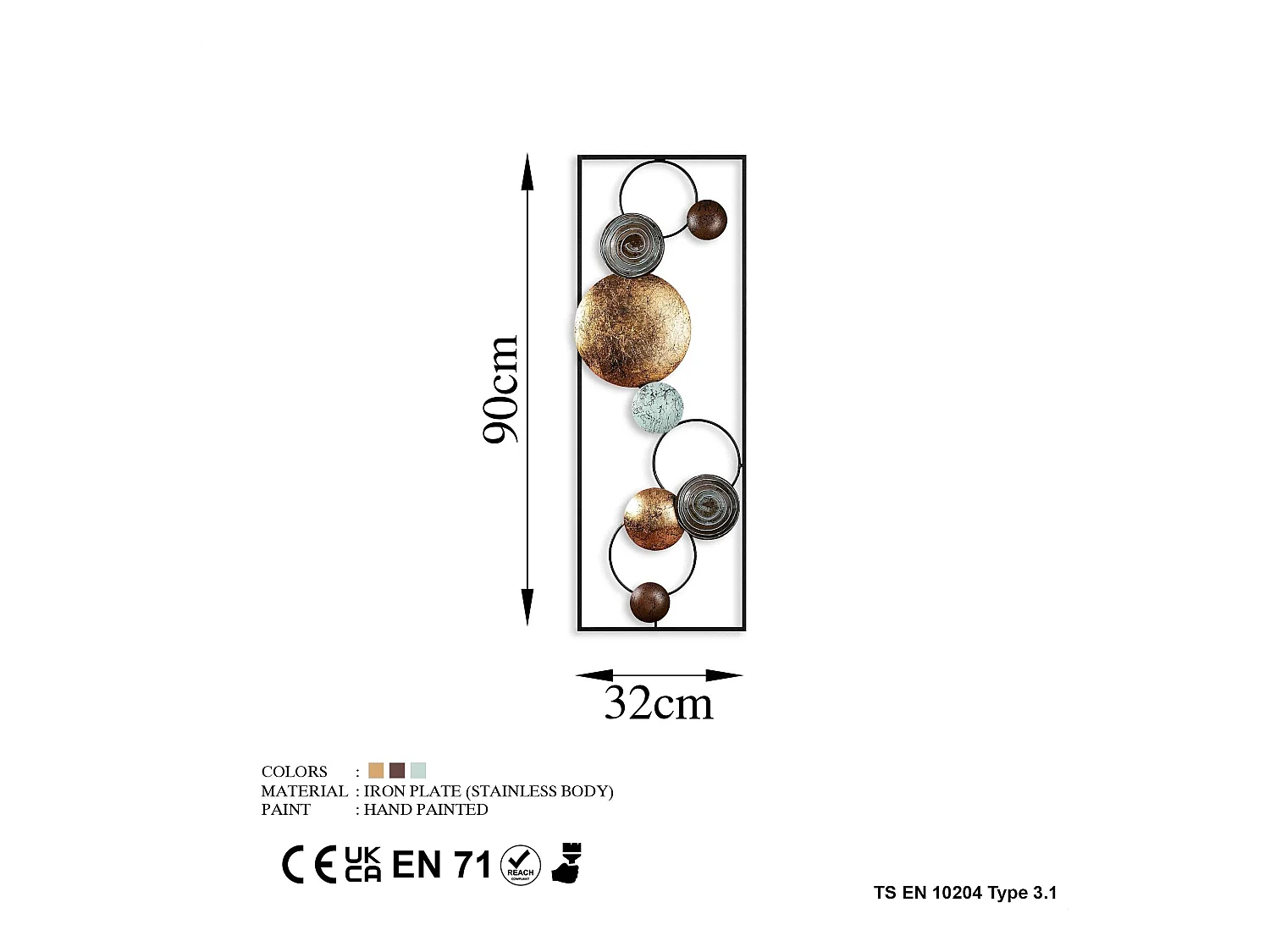 Decoratief wandaccessoire – 32 x 90 x 4 cm – metaal – 100% metaal