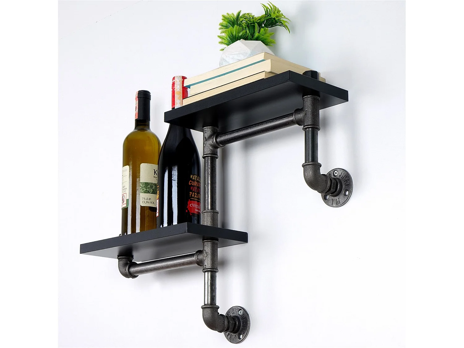 Mensola da parete tubolare BORURAF242 - Nero - 100% MDF - 56 x 13 x 42 cm - 3,6 kg