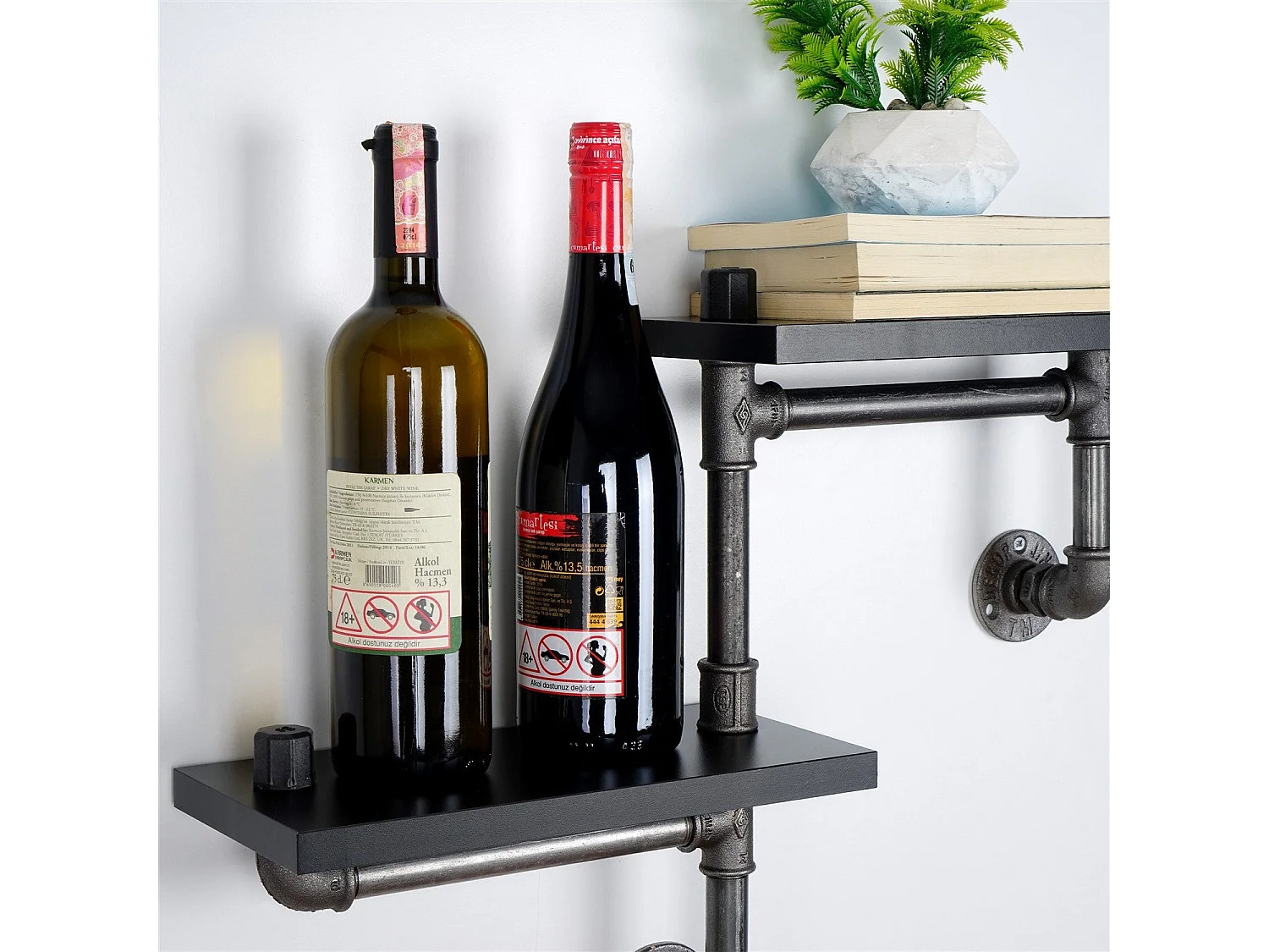 Mensola da parete tubolare BORURAF242 - Nero - 100% MDF - 56 x 13 x 42 cm - 3,6 kg